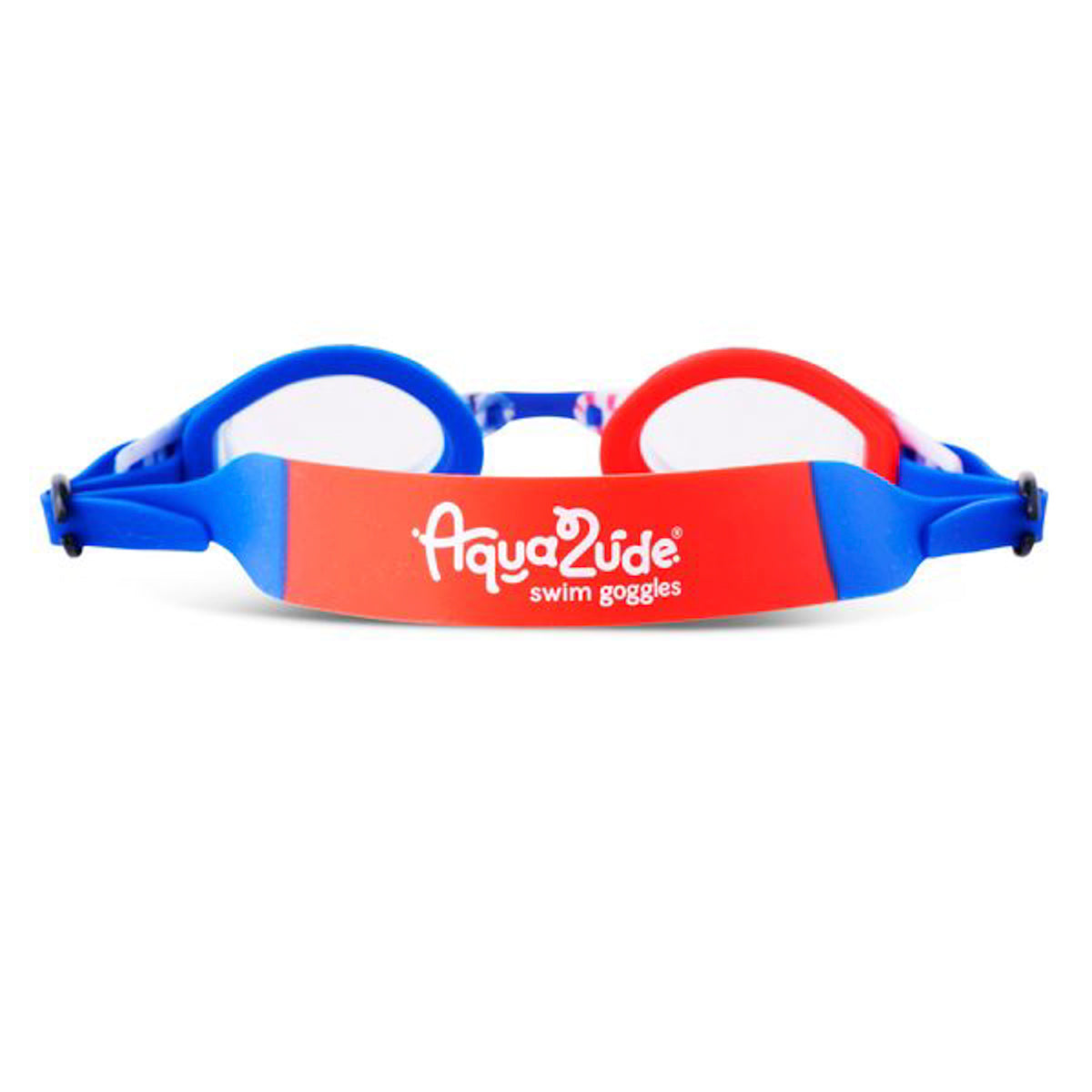 back shot of usa waves kids' swim goggles showing a stars and stripe print on the frame in red, white and blue colors. the strap features a red and blue swirl